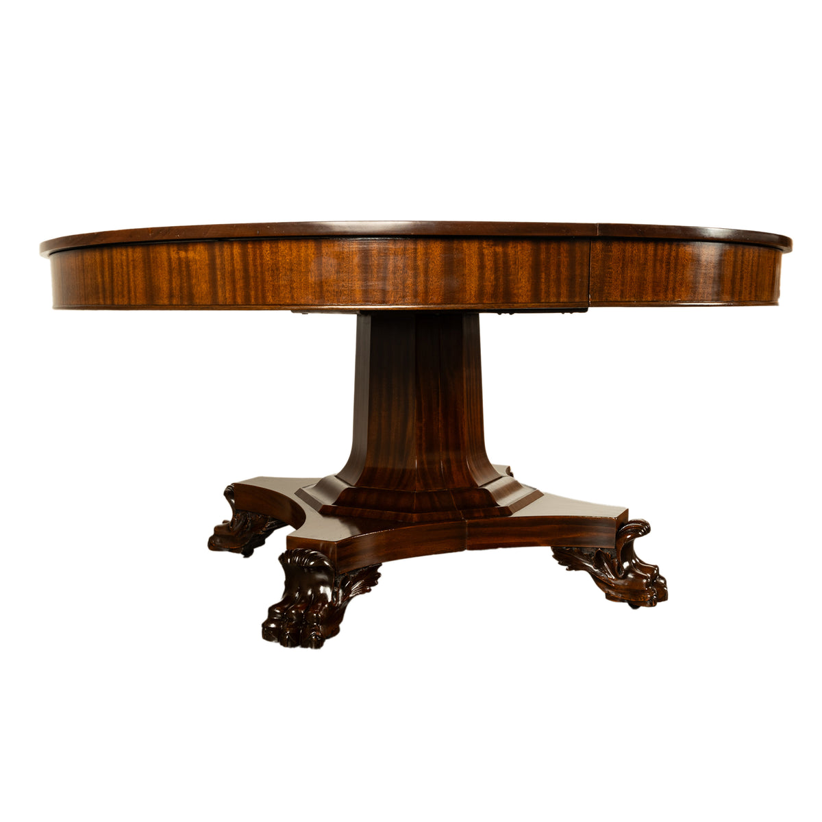 Antique American Empire 60" Extending to 10' Mahogany Pedestal Dining Table 1830