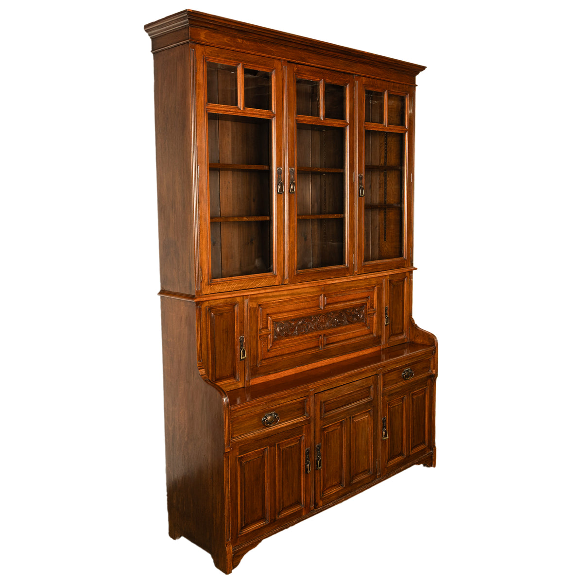 Antique Victorian Art Nouveau Carved Oak Secretary Bookcase Bibliotheque 1890