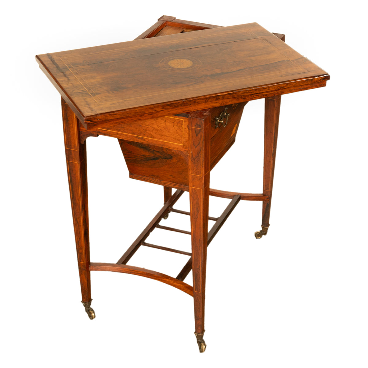 Antique Rosewood Regency Inlaid Chess Backgammon Cribbage Game Sewing Table 1890