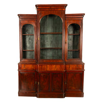 Antique 19th Century Large Breakfront Flame Mahogany Bookcase Bibliotheque 1850