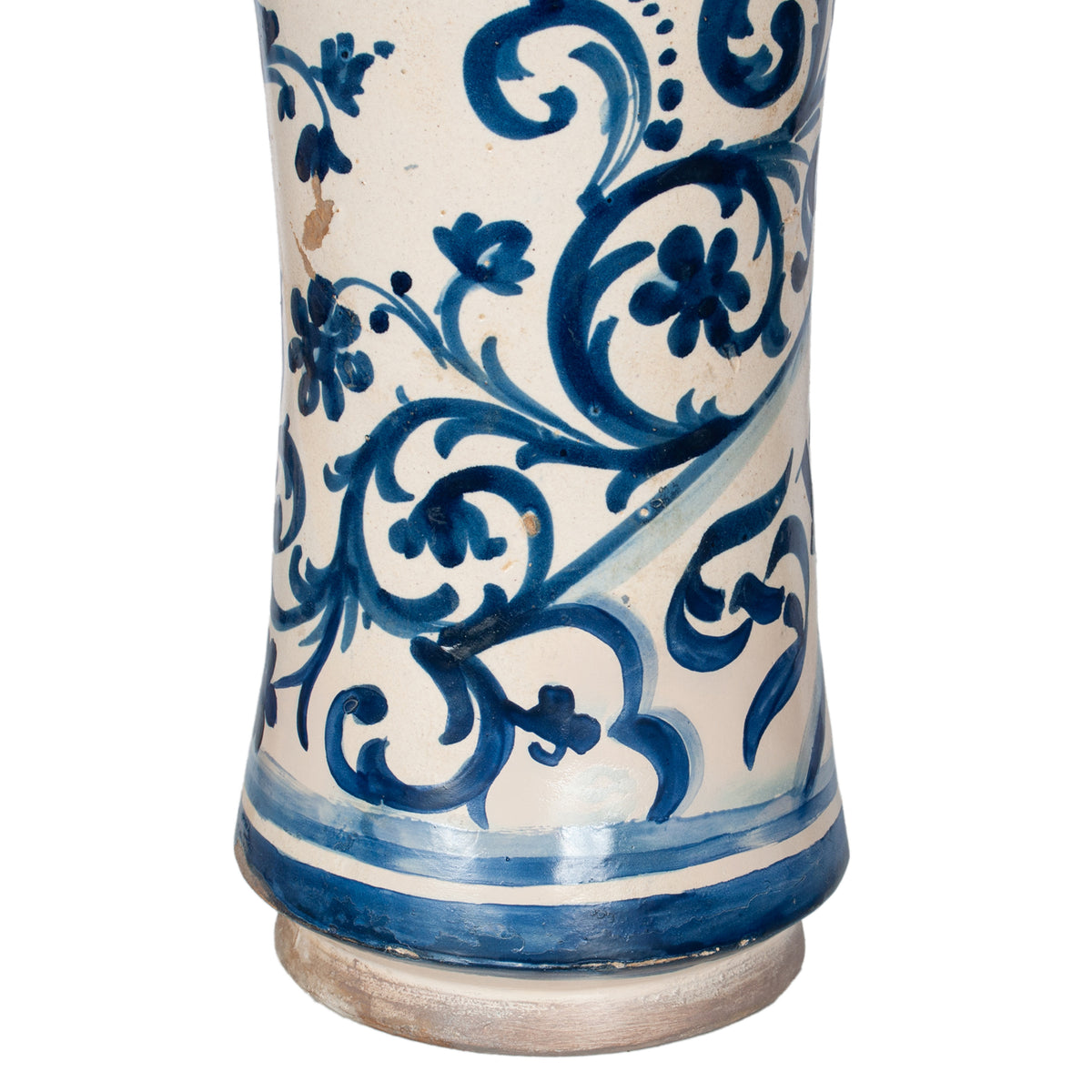 Pair Antique 17th Century Spanish Blue & White Pottery Albarelli Apothecary Jars 1680