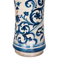Pair Antique 17th Century Spanish Blue & White Pottery Albarelli Apothecary Jars 1680
