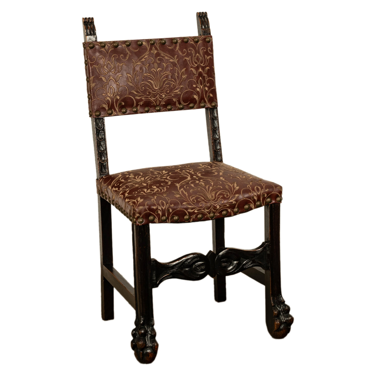 Antique Spanish Baroque Hand-Carved Walnut & Iron Trestle Desk & Chair 1860