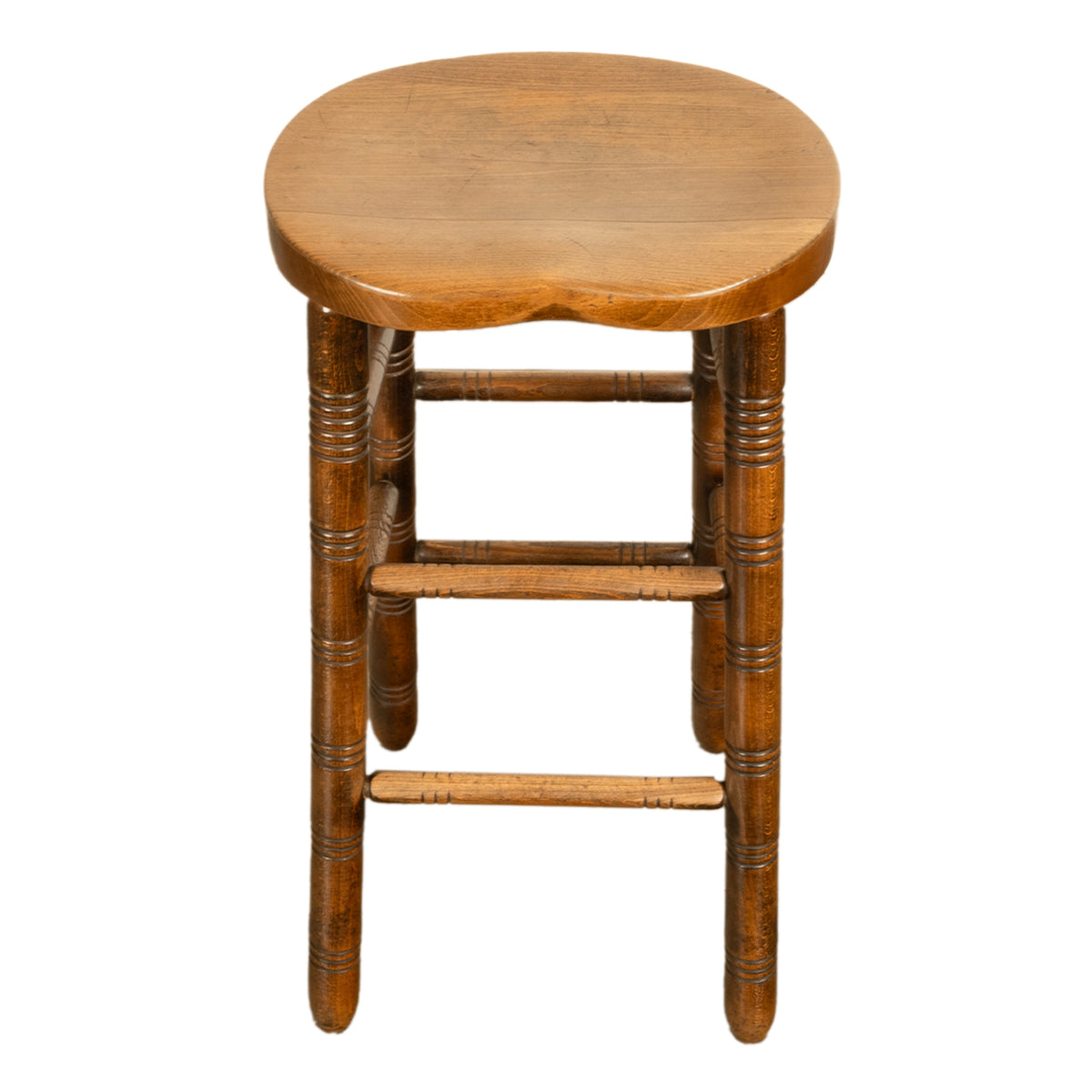 Antique Set of Five Antique Arts & Crafts Turned Elm Bar Sadle Seat Stools 1900