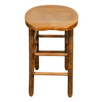Antique Set of Five Antique Arts & Crafts Turned Elm Bar Sadle Seat Stools 1900