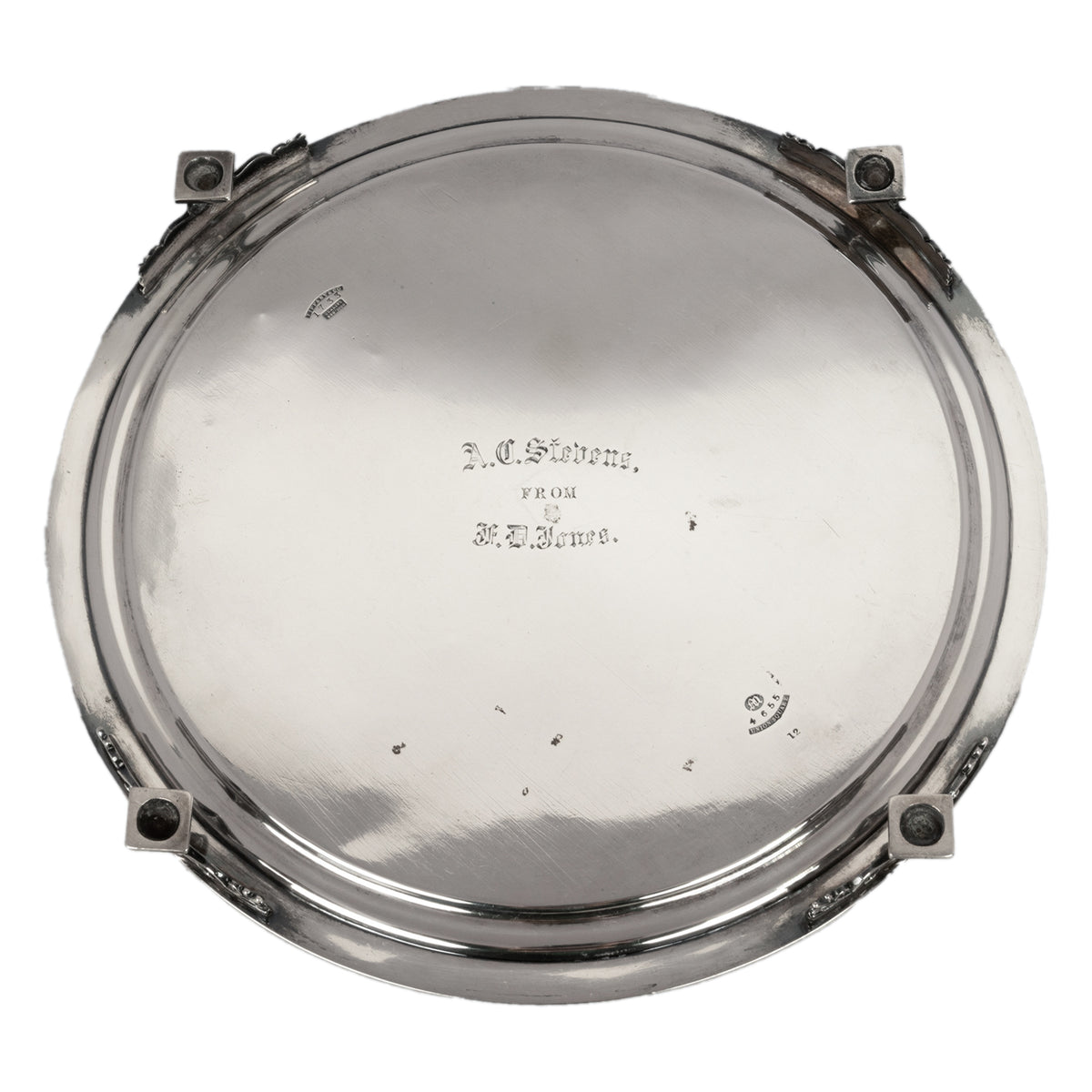 Antique Engraved Sterling Silver Tiffany & Co Footed Salver Tray New York 1870