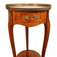 Antique French Louis XV Walnut & Ormolu Marquetry Circular Side Table Stand 1890