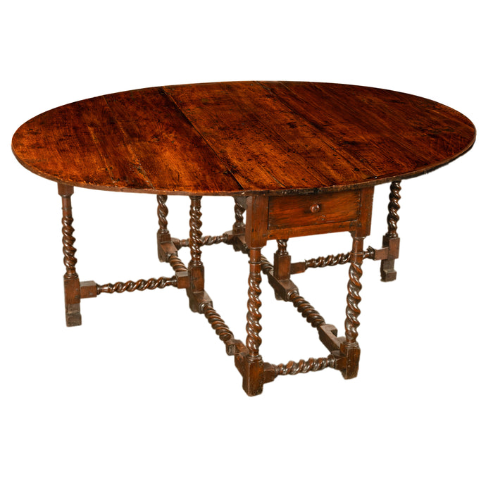 Antique 17th Century William & Mary Oak Barley Twist Gateleg Dining Table 1690
