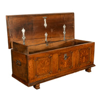 Antique German Baroque Inlaid Marquetry Dowry Chest Coffer Trunk Seat Bench 1700