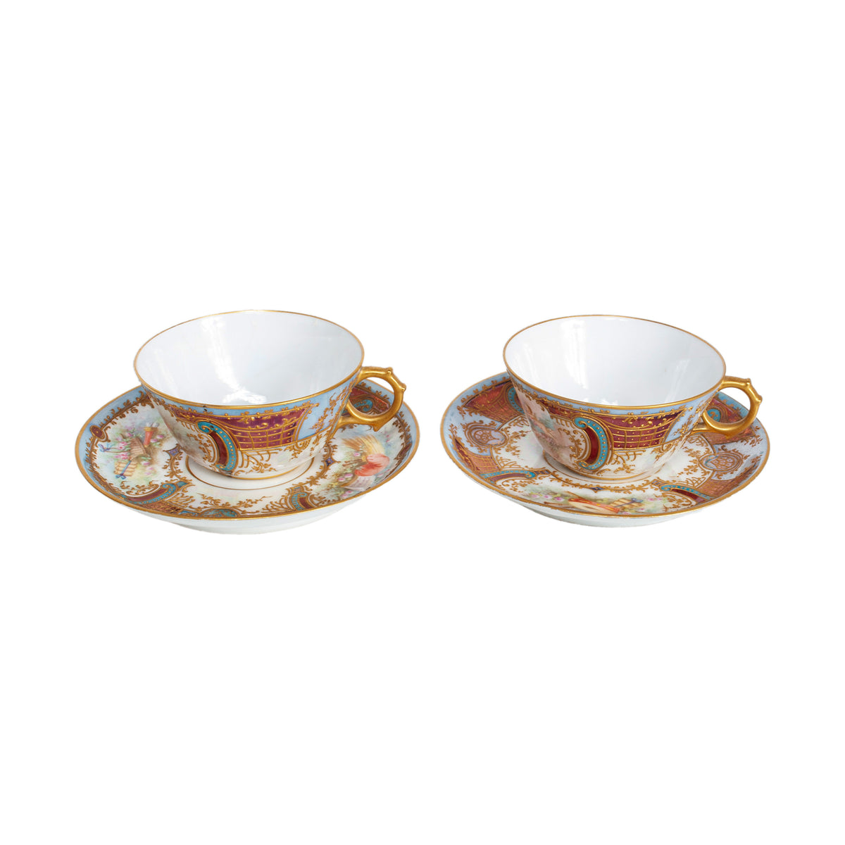 Antique French Sevres Handpainted & Gilded Porcelain Neoclassical 8 Piece Tete-a-Tete Tea Set 1900