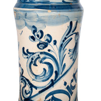 Pair Antique 17th Century Spanish Blue & White Pottery Albarelli Apothecary Jars 1680