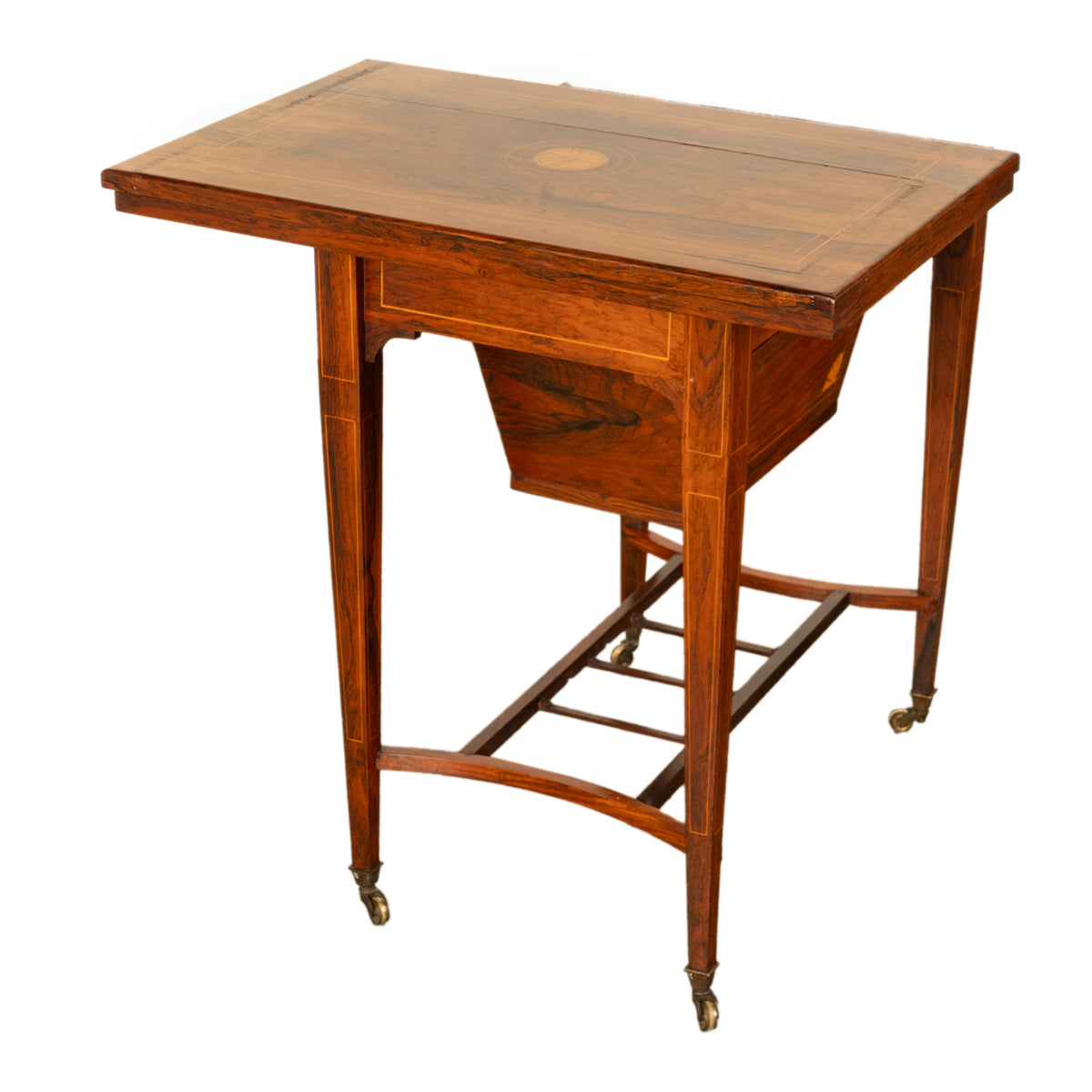 Antique Rosewood Regency Inlaid Chess Backgammon Cribbage Game Sewing Table 1890