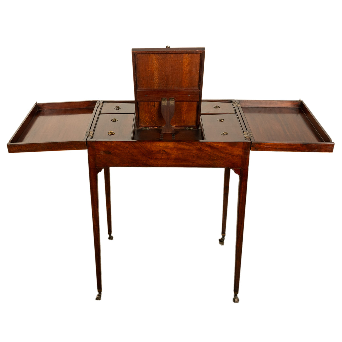 Antique Inlaid Mahogany Georgian Sheraton Folding Vanity Mirror Dressing Table