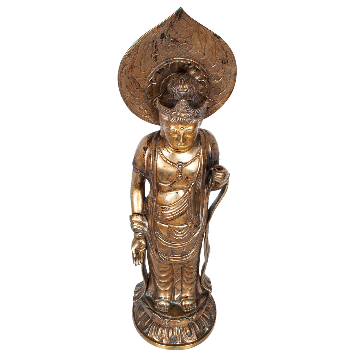 Antique 18th Century Japanese Edo Gilt Bronze Kannon Buddha Statue Figure 1750