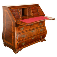 Antique Dutch Rococo Inlaid Marquetry Walnut Bombe Secretary Desk Bureau 1780