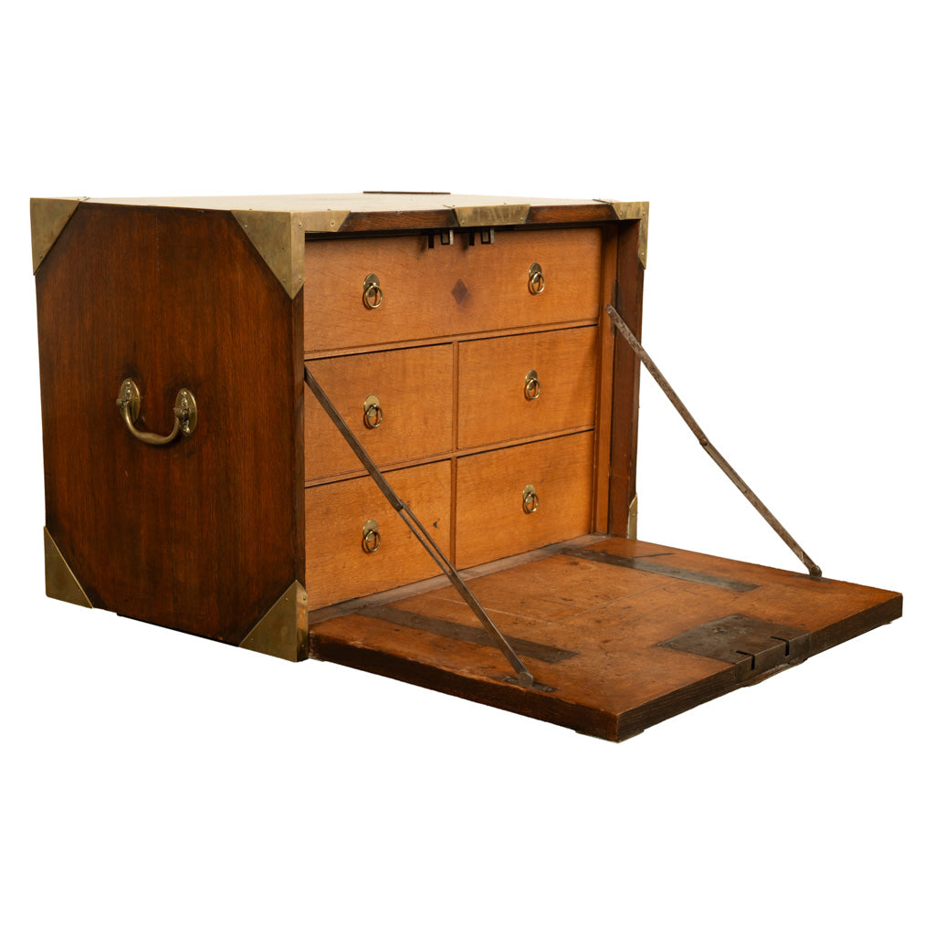 Antique 19th Century Oak Brass Campaign Chest Document Captain's Strong Box 1780