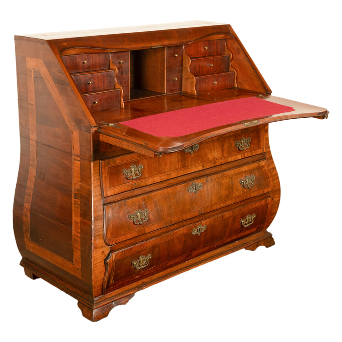Antique Dutch Rococo Inlaid Marquetry Walnut Bombe Secretary Desk Bureau 1780