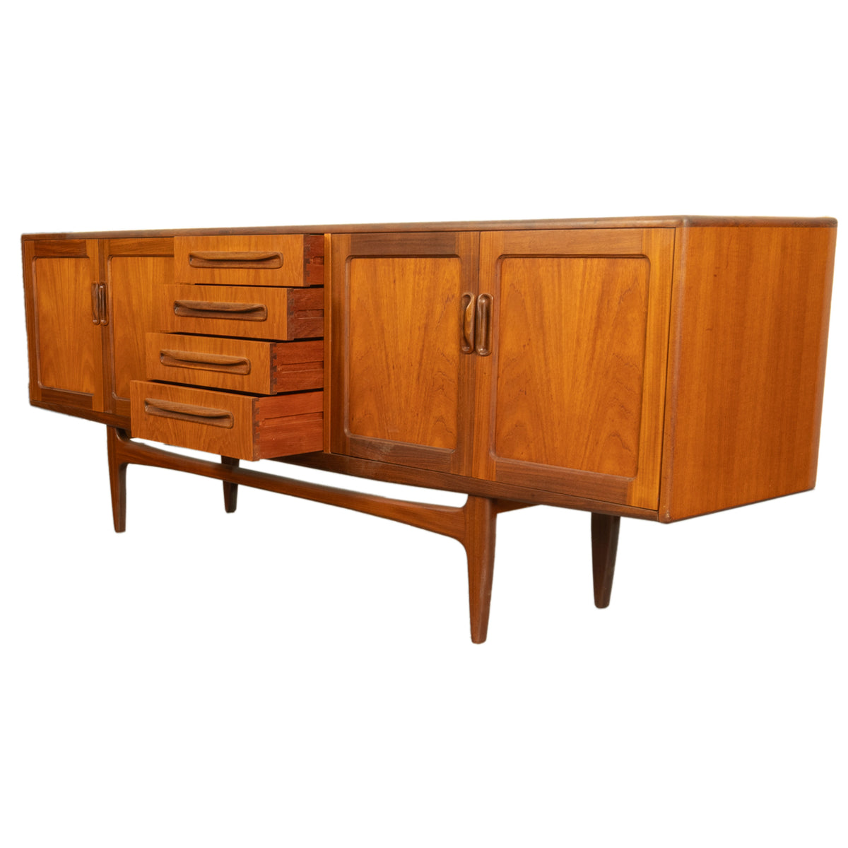 Original Mid Century Modern G Plan Teak Fresco Long 4 Door Drawer Credenza 1966