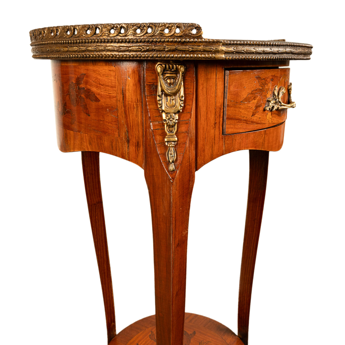Antique French Louis XV Walnut & Ormolu Marquetry Circular Side Table Stand 1890