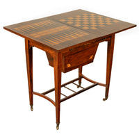 Antique Rosewood Regency Inlaid Chess Backgammon Cribbage Game Sewing Table 1890