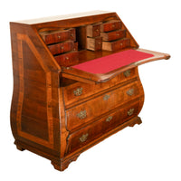 Antique Dutch Rococo Inlaid Marquetry Walnut Bombe Secretary Desk Bureau 1780