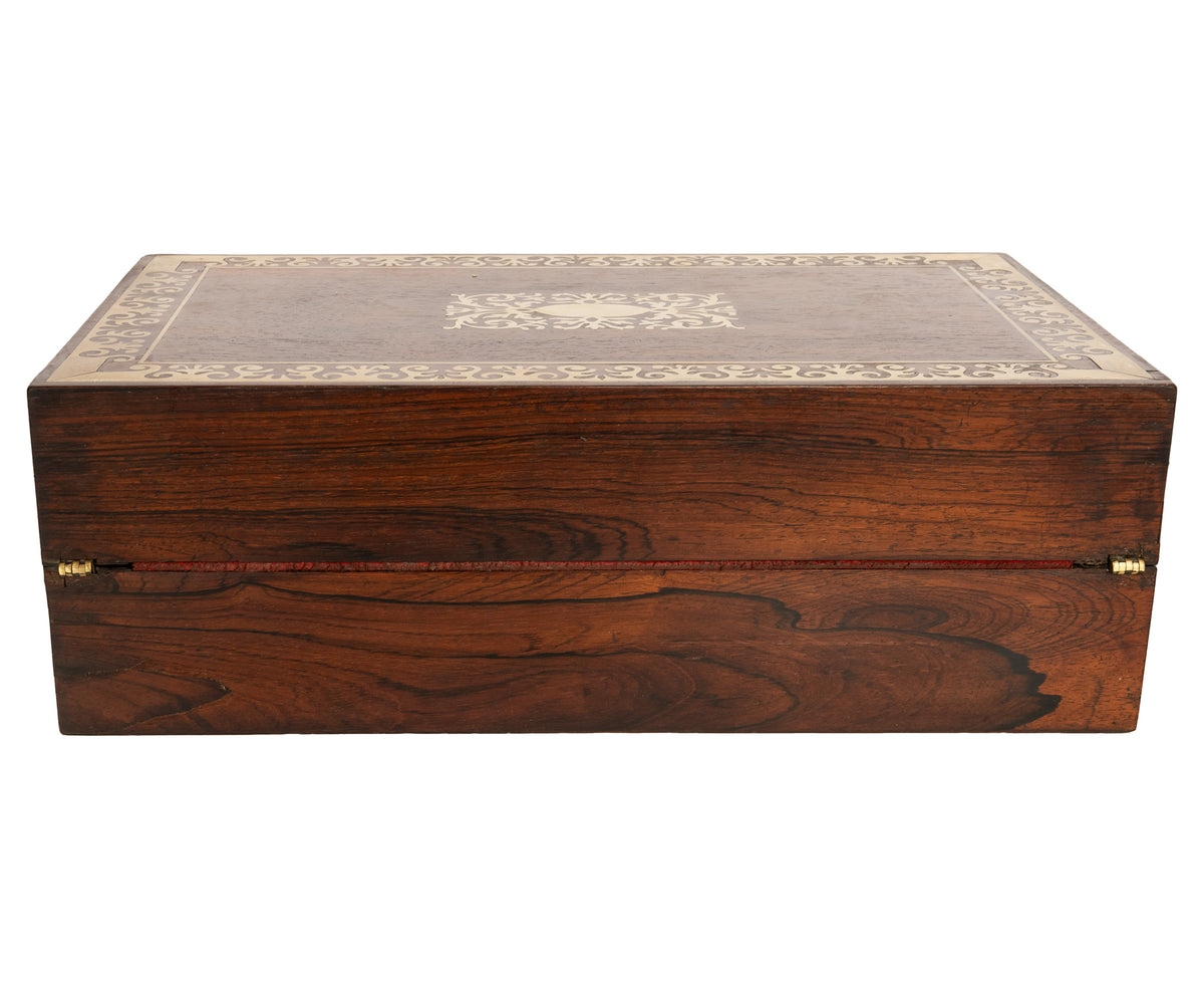 Fine Antique Regency Rosewood Inlaid Brass Campaign Writing Box Desk Slope 1830