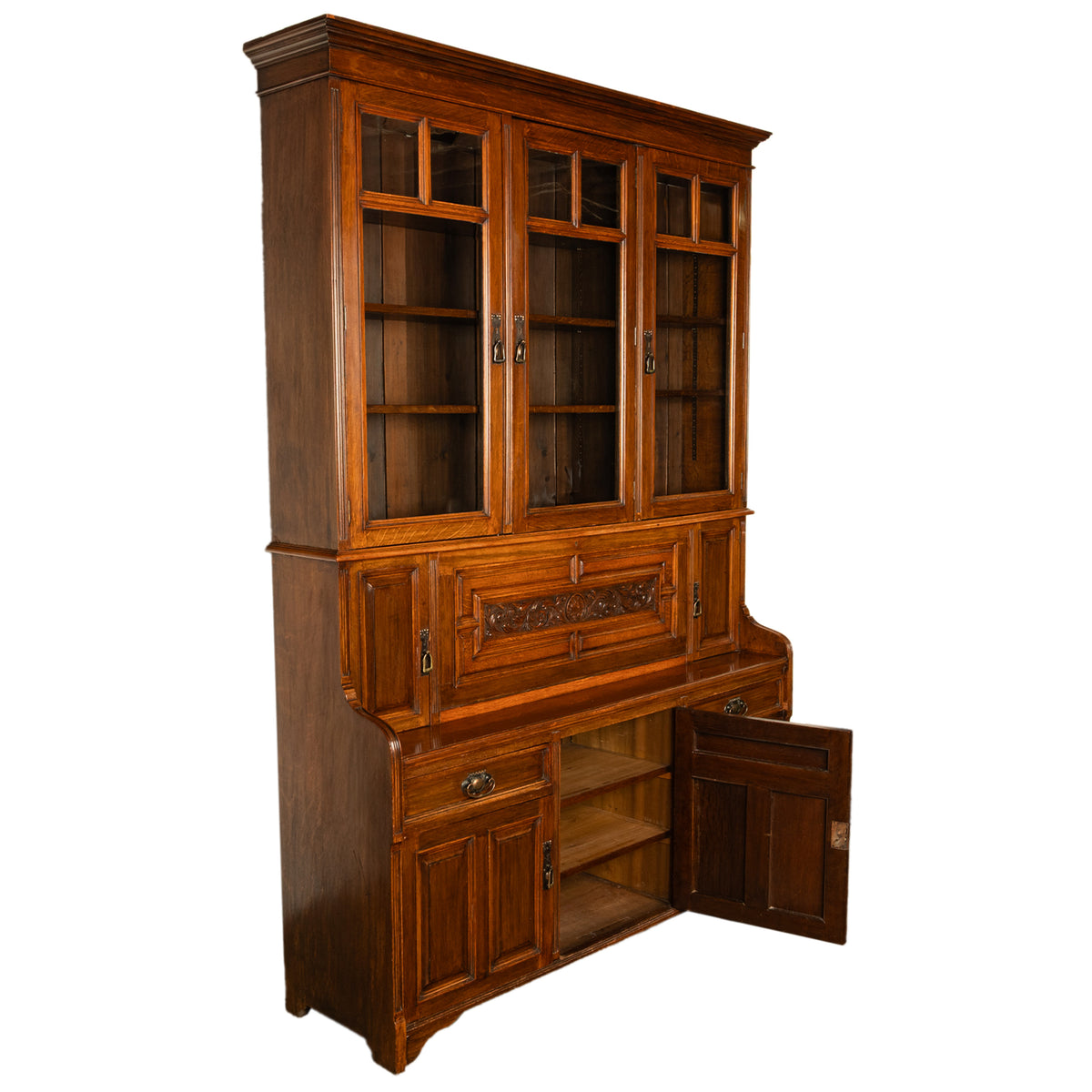 Antique Victorian Art Nouveau Carved Oak Secretary Bookcase Bibliotheque 1890