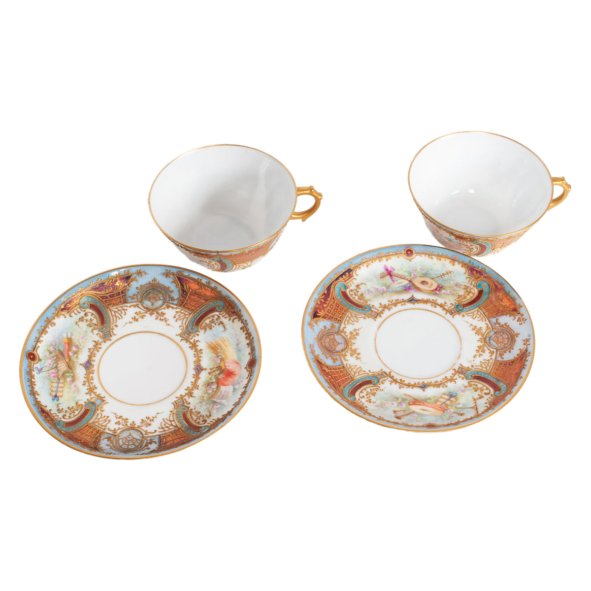 Antique French Sevres Handpainted & Gilded Porcelain Neoclassical 8 Piece Tete-a-Tete Tea Set 1900
