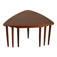 Danish Teak Mid Century Modern 'Guitar Pick' set of 3 Nesting Tables by Mogens Kold Mobelfabrik 1960s