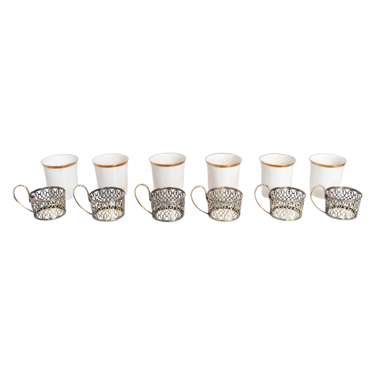 Antique Set of 6 Shelley China Demitasse Cups Saucers Sterling Silver Mappin Webb Birmingham 1919