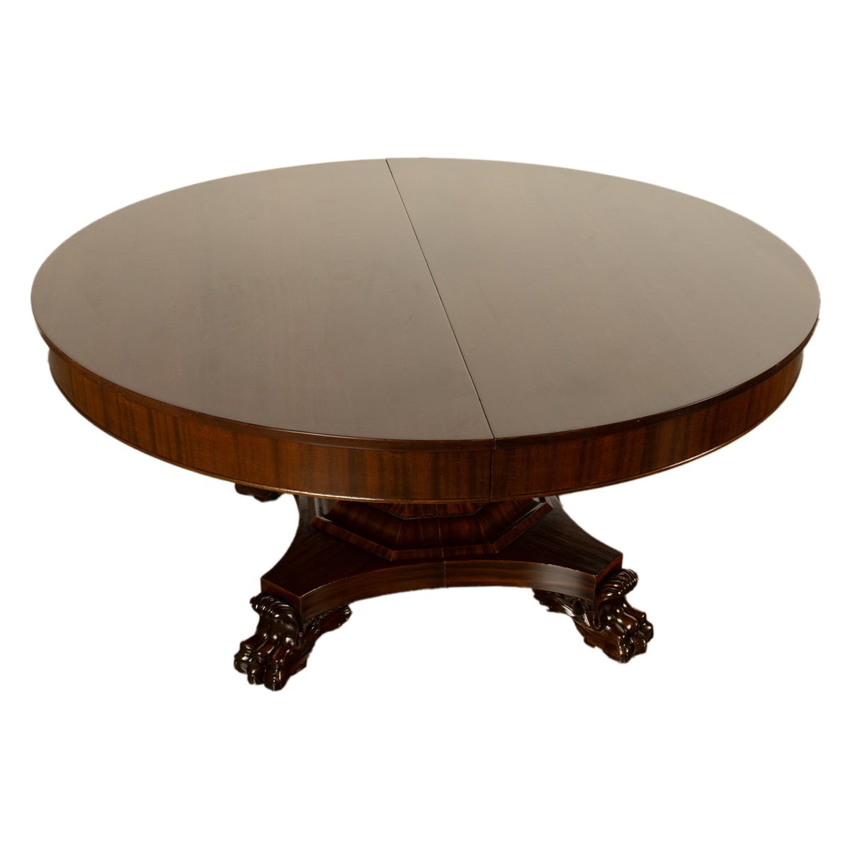 Antique American Empire 60" Extending to 10' Mahogany Pedestal Dining Table 1830