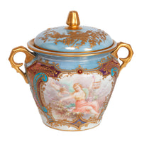 Antique French Sevres Handpainted & Gilded Porcelain Neoclassical 8 Piece Tete-a-Tete Tea Set 1900