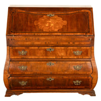 Antique Dutch Rococo Inlaid Marquetry Walnut Bombe Secretary Desk Bureau 1780