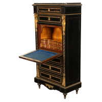 Antique French Napoleon III Mother-Of-Pearl Inlaid Ormolu Marble Top Secretaire Desk Chest 1860