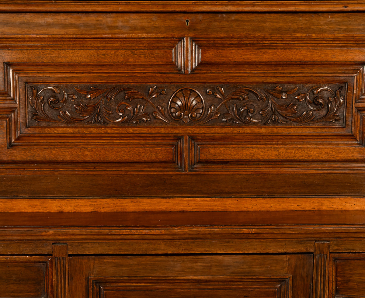 Antique Victorian Art Nouveau Carved Oak Secretary Bookcase Bibliotheque 1890