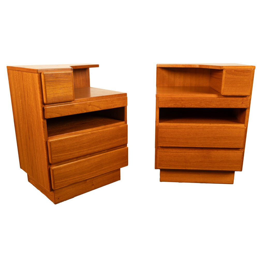 Pair Mid Century Modern Danish Teak Nightstands Chest Drawers by