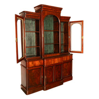 Antique 19th Century Large Breakfront Flame Mahogany Bookcase Bibliotheque 1850