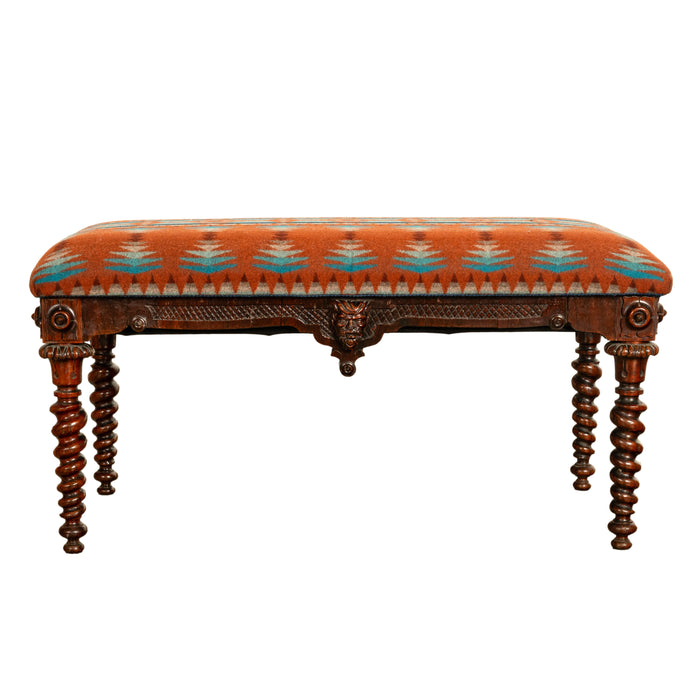 Antique American Renaissance Revival Window Music Bench Seat Pendleton Wool 1870