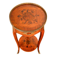 Antique French Louis XV Walnut & Ormolu Marquetry Circular Side Table Stand 1890