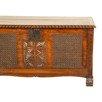 Antique French Gothic Revival Carved Oak Dowry Coffer Chest Bench Seat 1820