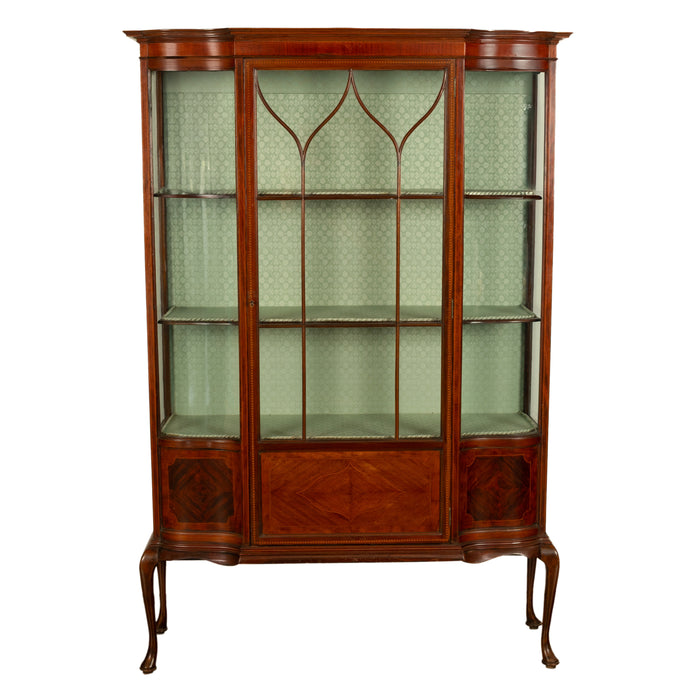 Antique 19th Century Inlaid Mahogany Regency Revival Display Cabinet China Hutch 1890
