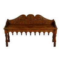 Antique English 19th Century Victorian Carved Oak Hall Window Seat Bench 1890