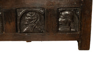Antique French Brittany Carved Oak Bench with 16th Century Portrait Panels 1560