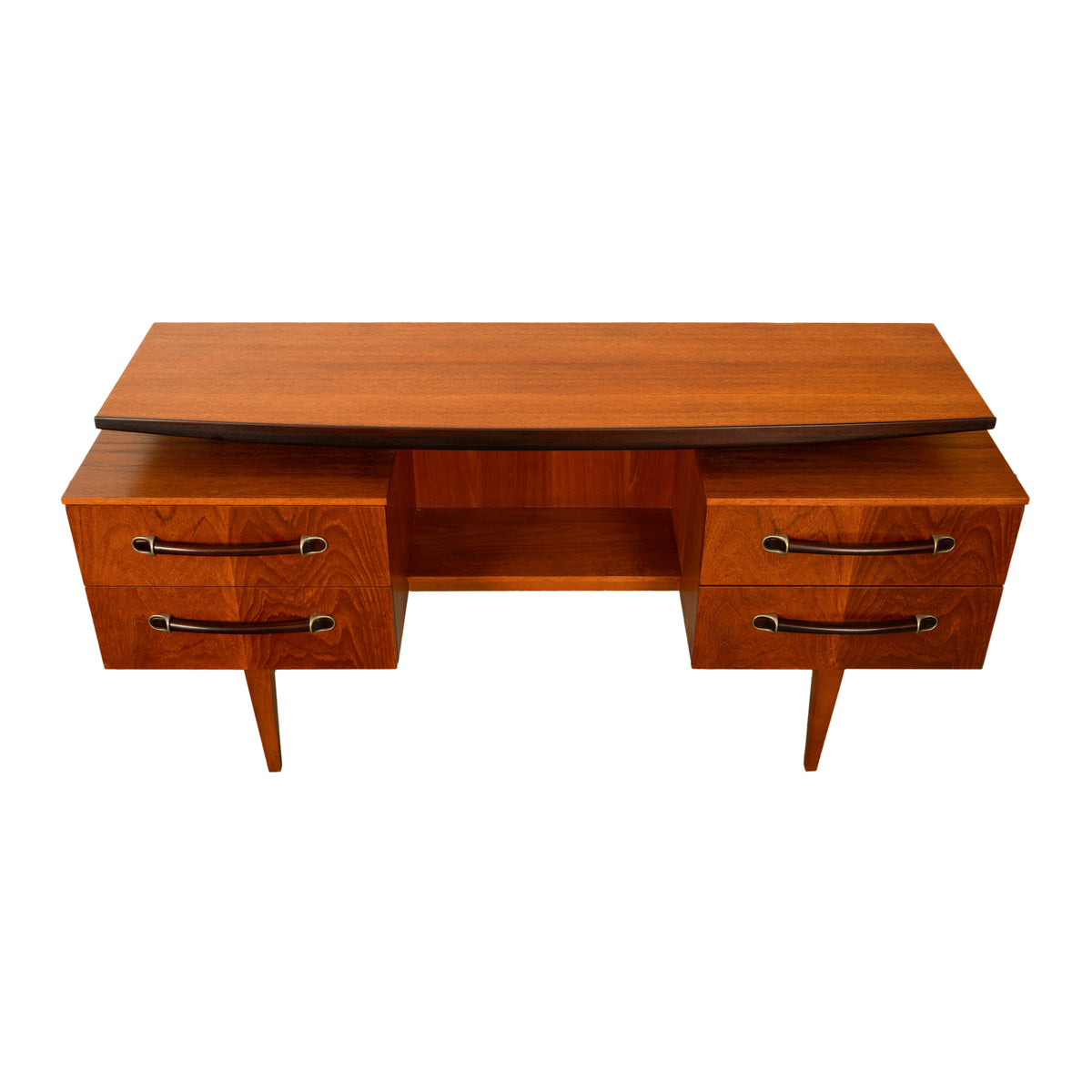 Vintage Danish Mid Century Modern Teak Four Drawer Desk with Floating Top 1965