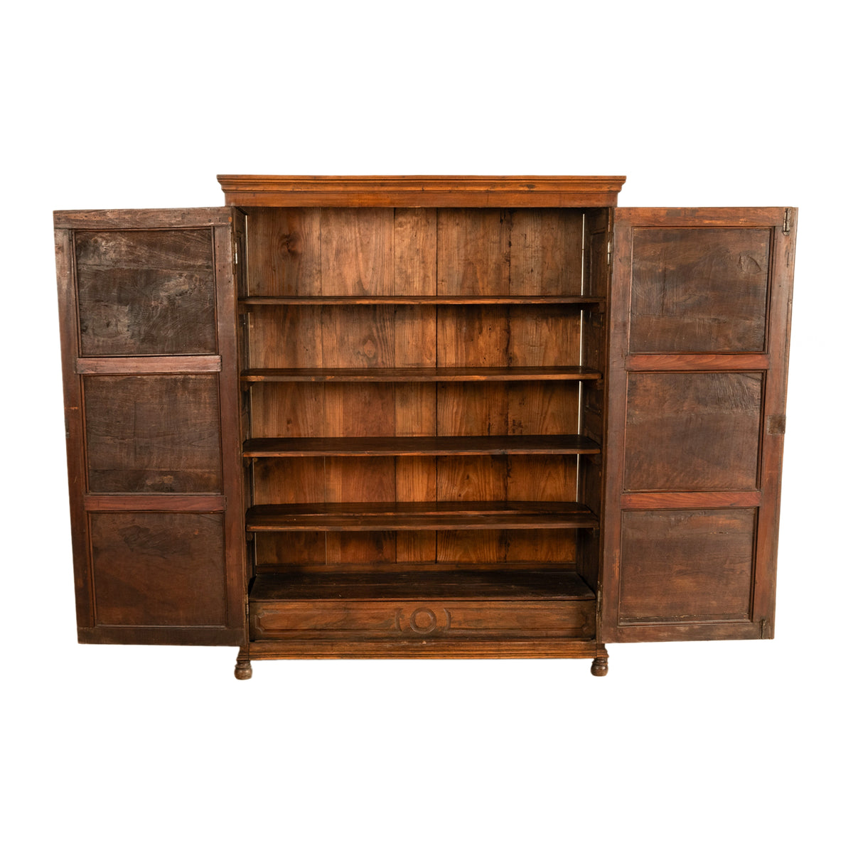 Antique 18th Century French Carved Walnut 2 Door Bonnetiere Armoire Cabinet 1780