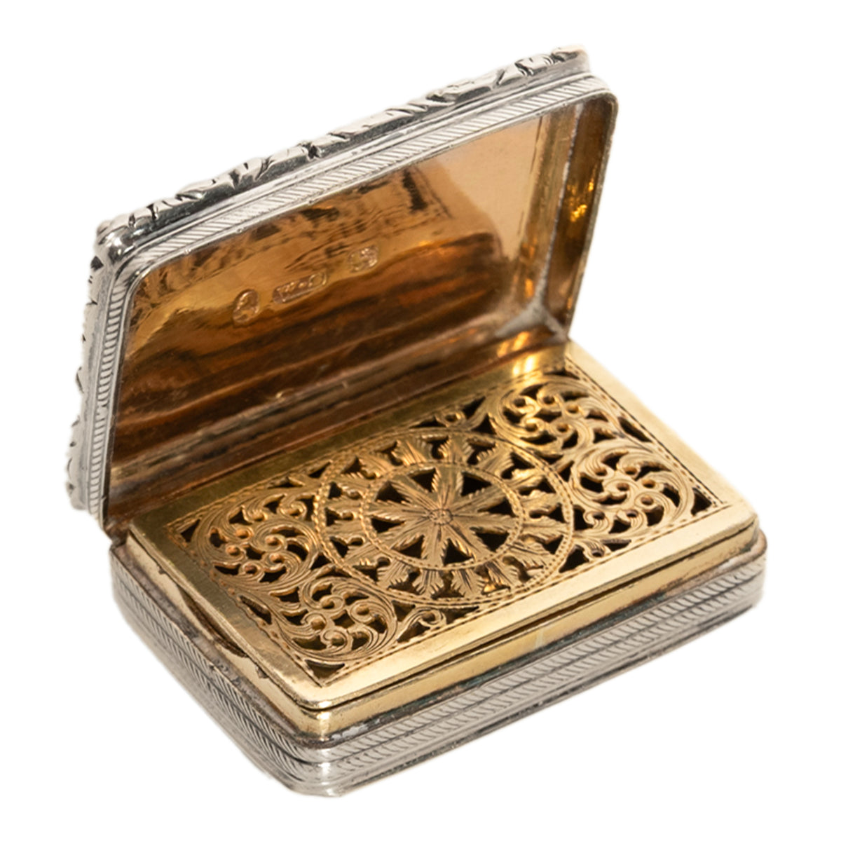Antique Georgian Sterling Silver Gilt Vinaigrette Birmingham William Simpson, 1826