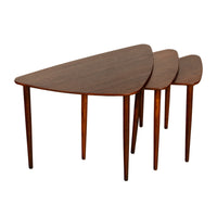 Danish Teak Mid Century Modern 'Guitar Pick' set of 3 Nesting Tables by Mogens Kold Mobelfabrik 1960s