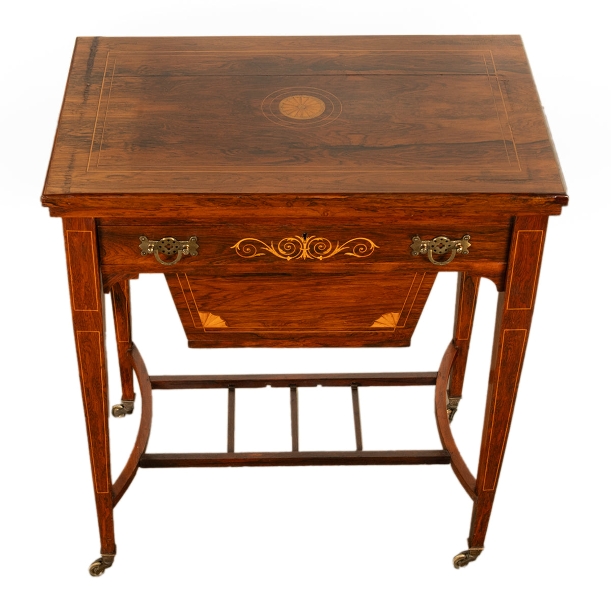 Antique Rosewood Regency Inlaid Chess Backgammon Cribbage Game Sewing Table 1890