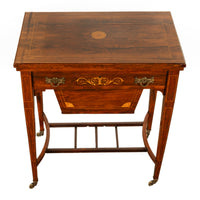 Antique Rosewood Regency Inlaid Chess Backgammon Cribbage Game Sewing Table 1890