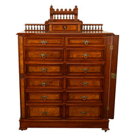 Antique American Burl Walnut Lock Side Eastlake Highboy Chest of Drawers 1870